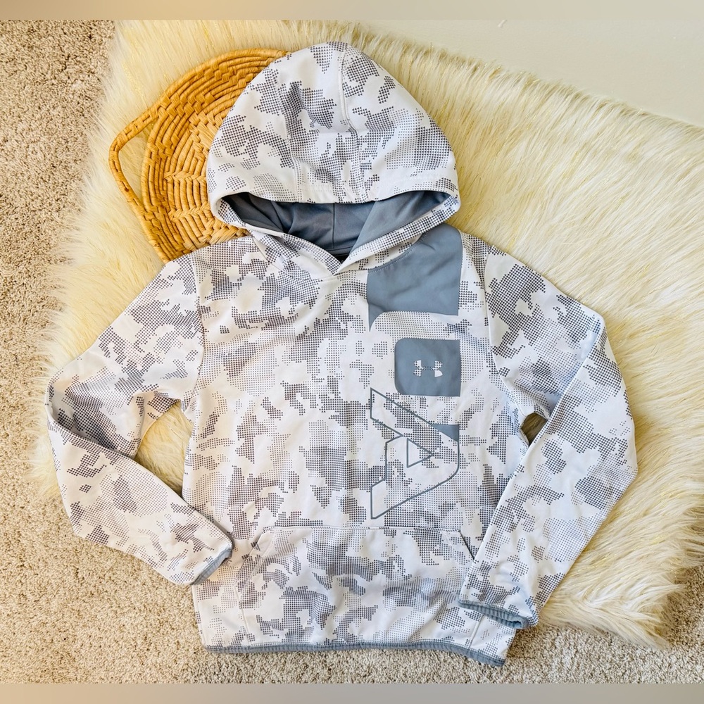Under Armour Coldgear Hoodie White Camo Sweatshirt Fleece Pullover Youth Large